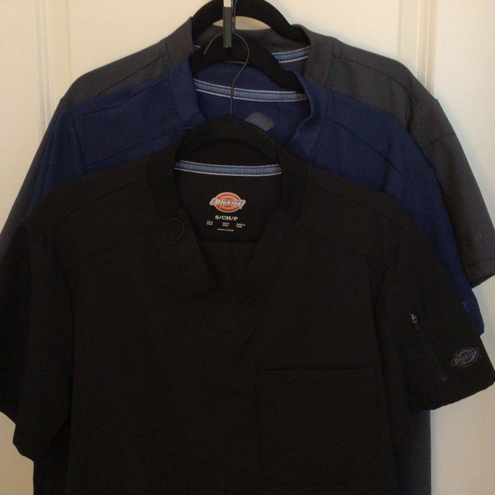 Dickies Men's Short Sleeve Scrub Shirt and Pants - Black, Navy, Gray All 3 sets